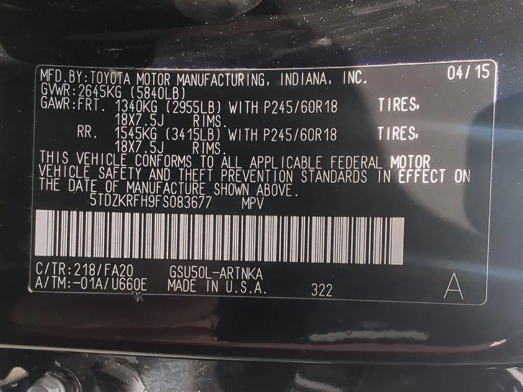 2015 TOYOTA HIGHLANDER LE thumbnail 7