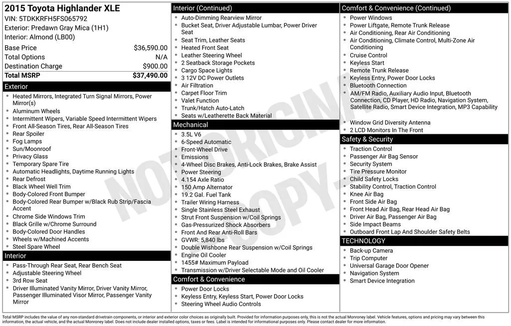 2015 Toyota Highlander XLE V6 thumbnail 6
