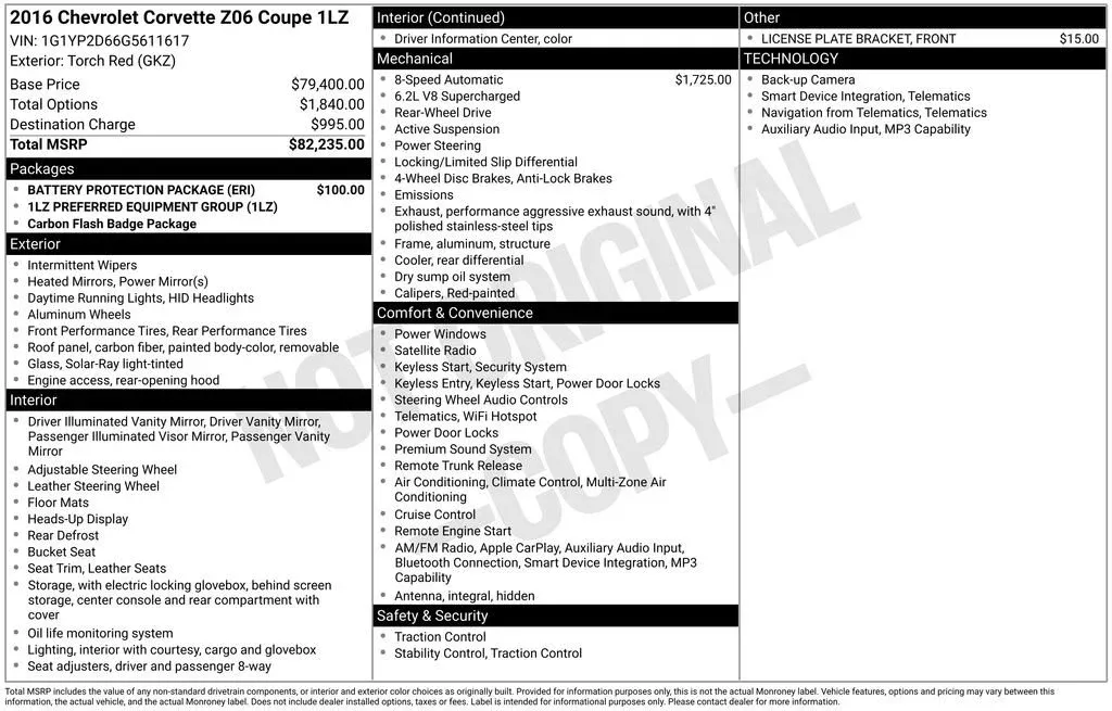2016 Chevrolet Corvette Z06 Z06 1LZ thumbnail 3