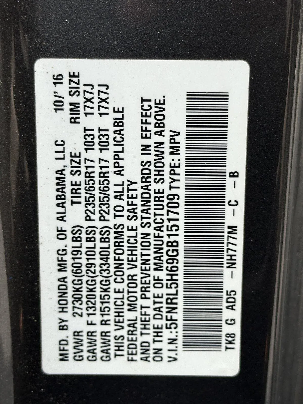 2016 Honda Odyssey EX-L thumbnail 15