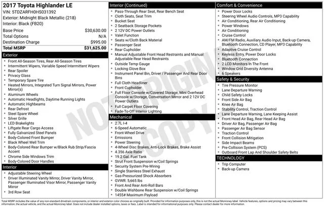 2017 Toyota Highlander LE thumbnail 7