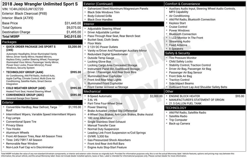 2018 Jeep Wrangler Unlimited Sport S thumbnail 6