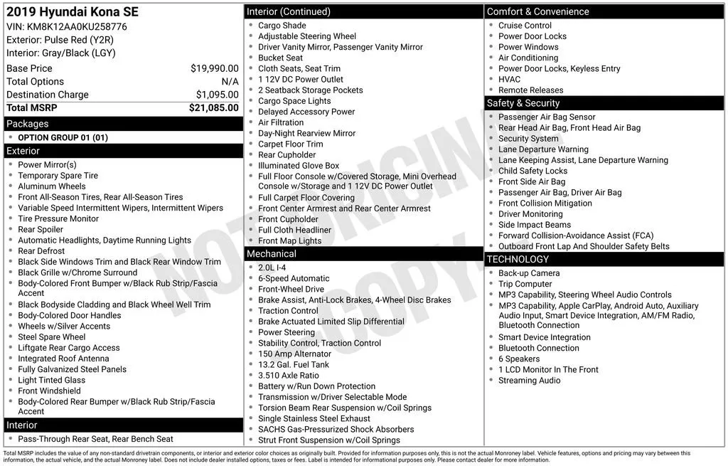 2019 Hyundai Kona SE thumbnail 6