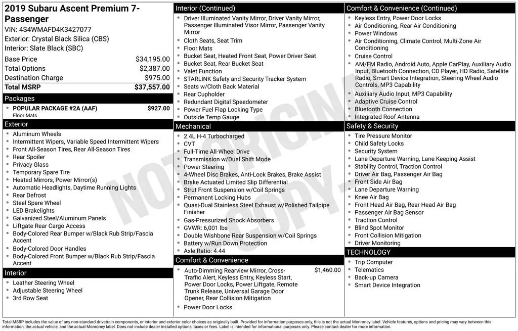 2019 Subaru Ascent Premium thumbnail 6