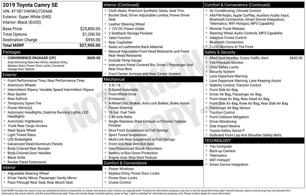 2019 Toyota Camry SE thumbnail 8