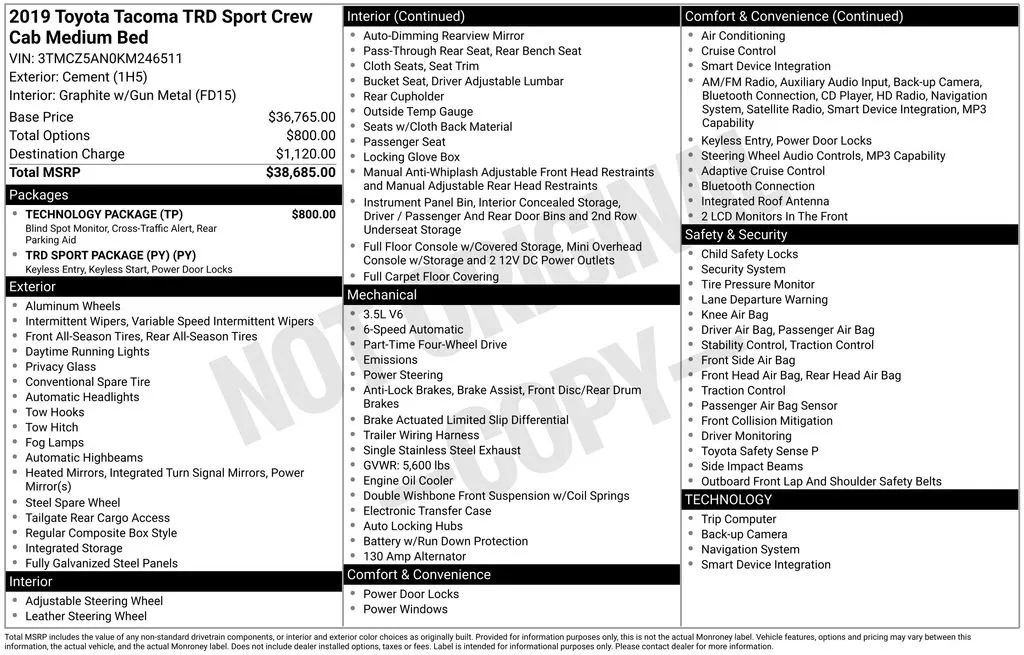 2019 Toyota Tacoma TRD Sport thumbnail 7