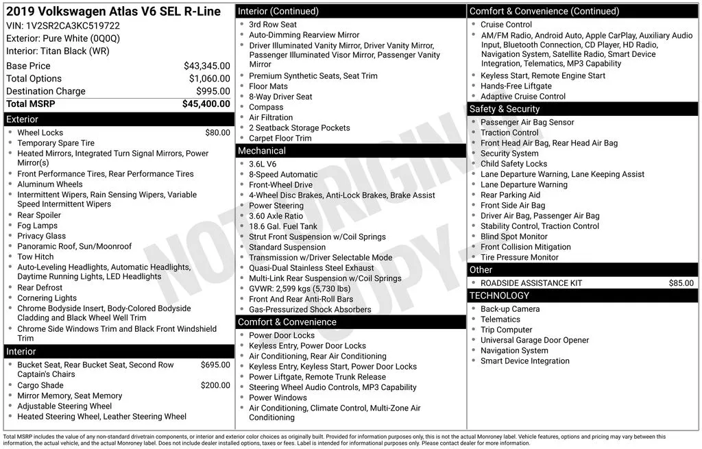 2019 Volkswagen Atlas 3.6L V6 SEL R-Line thumbnail 27