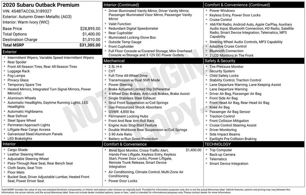 2020 Subaru Outback Premium thumbnail 6