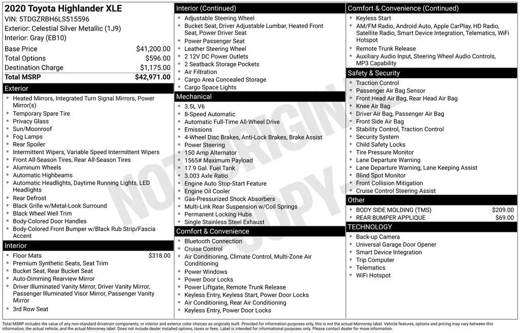 2020 Toyota Highlander XLE thumbnail 10