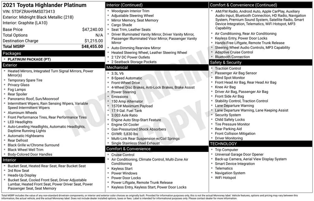 2021 Toyota Highlander Platinum thumbnail 9
