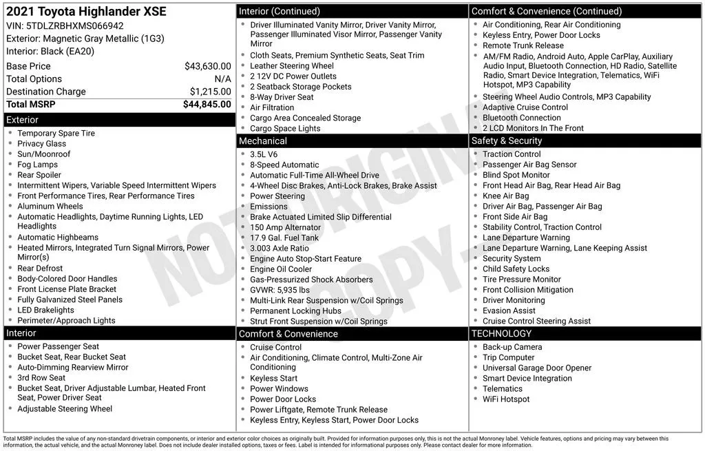 2021 Toyota Highlander XSE thumbnail 7