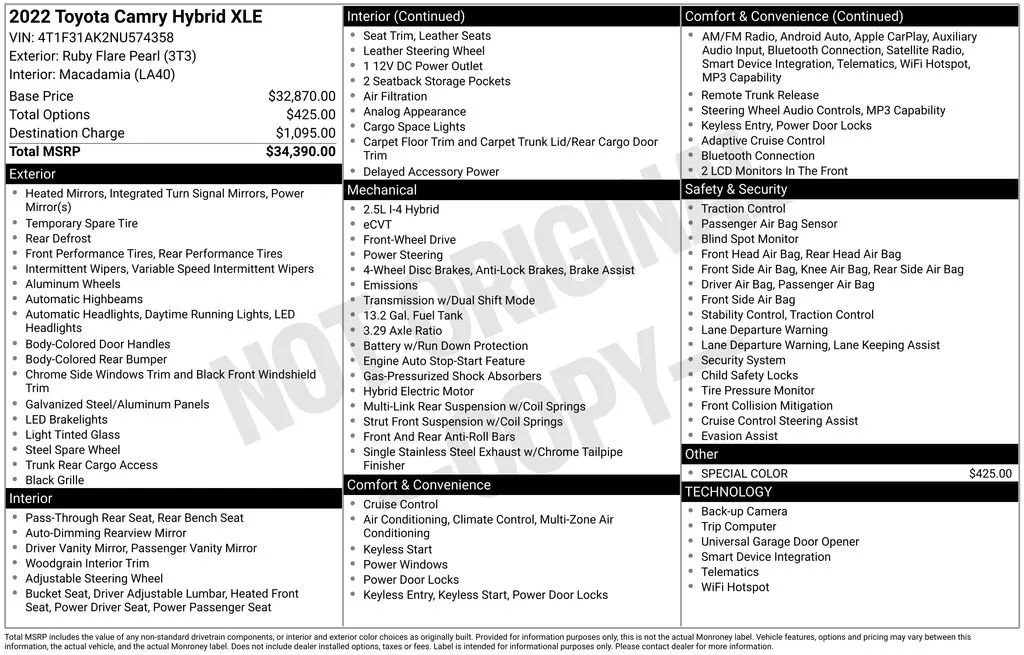 2022 Toyota Camry Hybrid XLE thumbnail 6