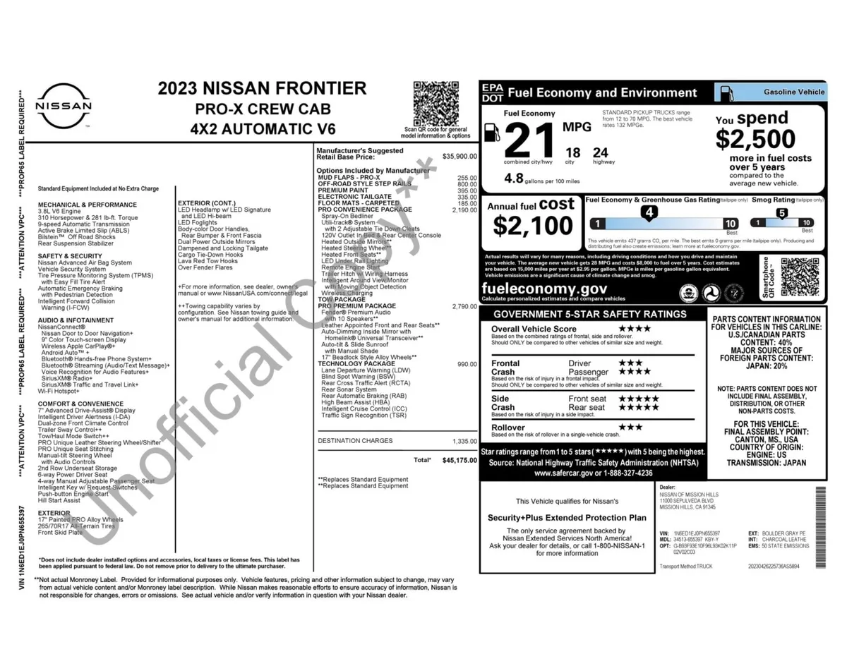 2023 Nissan Frontier PRO-X w/ Premium Tech & Convenience Packages thumbnail 52