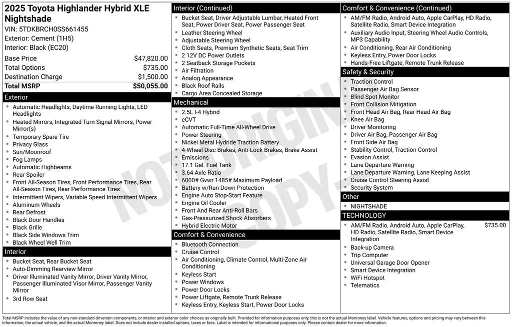 2025 Toyota Highlander Hybrid XLE thumbnail 6