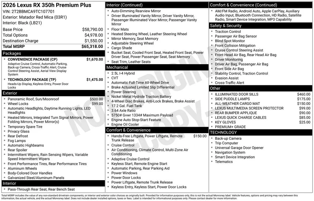 2026 LEXUS RX 350h Premium+ thumbnail 26